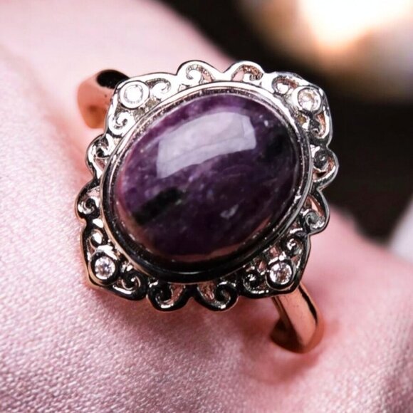 Charoite ✦ Vintage Adjustable Ring ✦ Purple Gemstone S925 Silver Ritual NWT - Picture 5 of 11